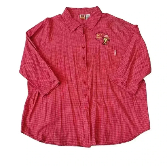 Vintage Looney Tunes Red Gingham Check 'GET A GRIP' Cowboy Western Shirt Top - Picture 1 of 8